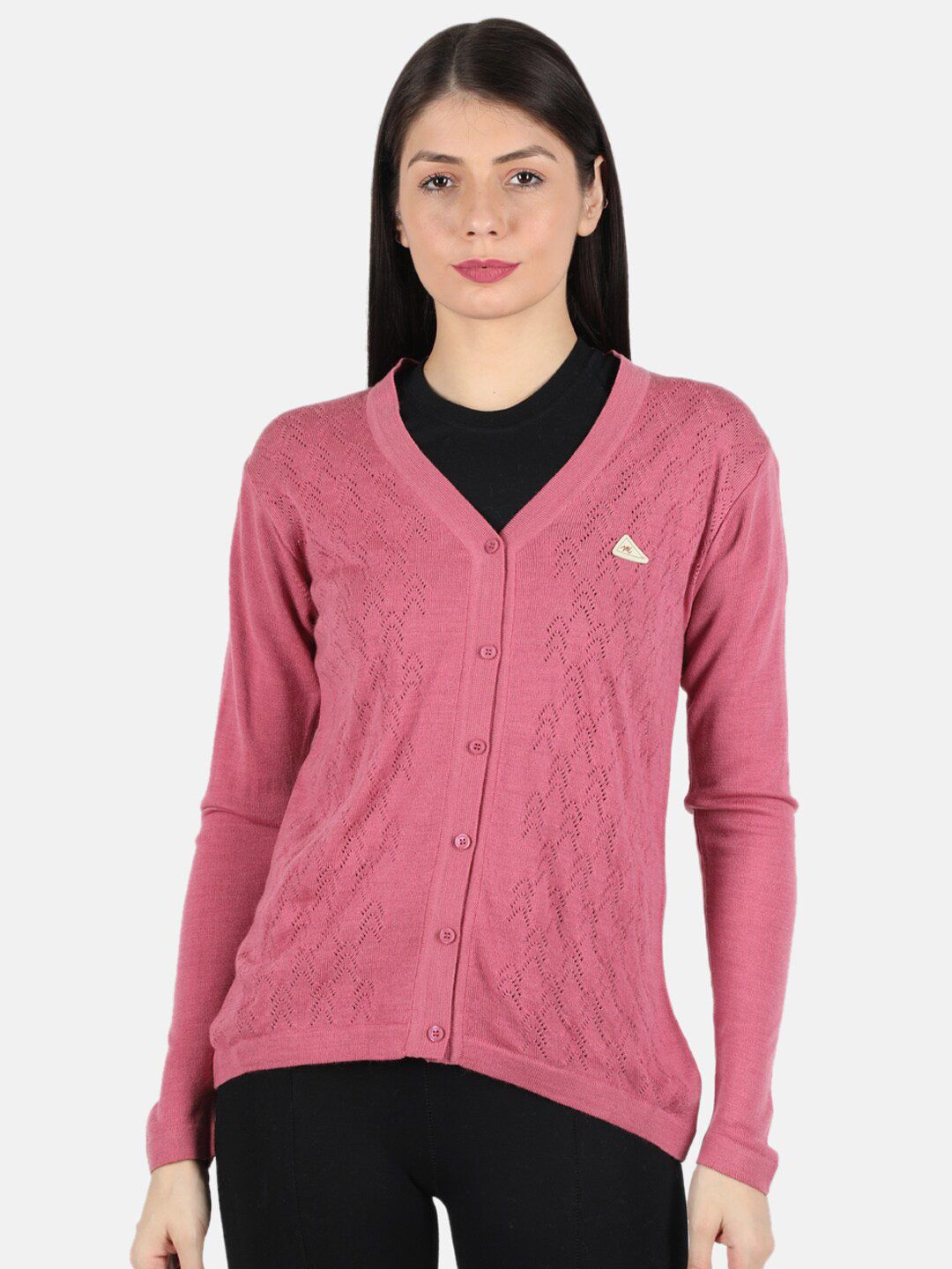 Monte Carlo Women pink V- neck full sleeve Cardigan Price in India