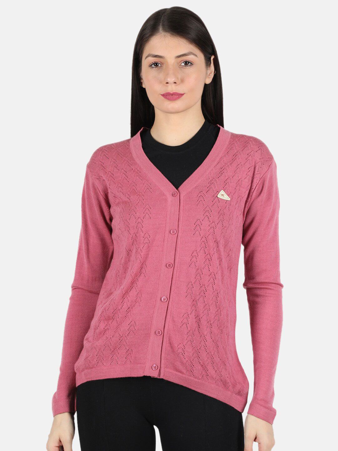 Monte Carlo Women Red Acrylic Nylon V Neck Cardigan Price in India