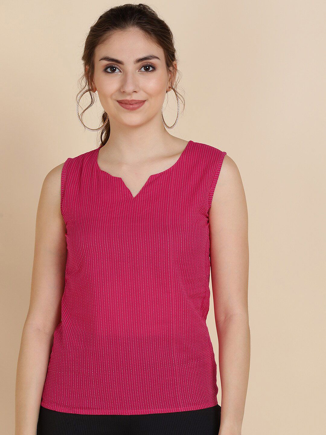 Sangria Women Pink Solid Sleeveless Pure Cotton Top Price in India