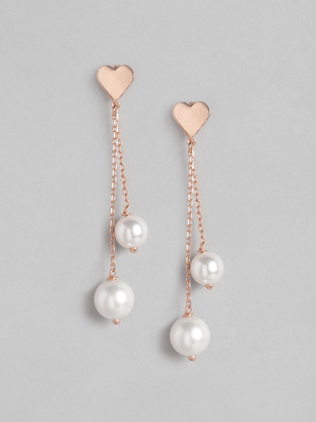 Carlton London Rose Gold & White Contemporary Drop Earrings Price in India
