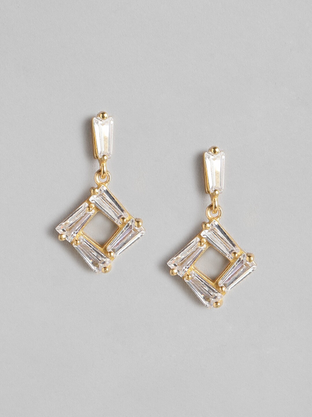 Carlton London Gold-Plated & White Square Drop Earrings Price in India