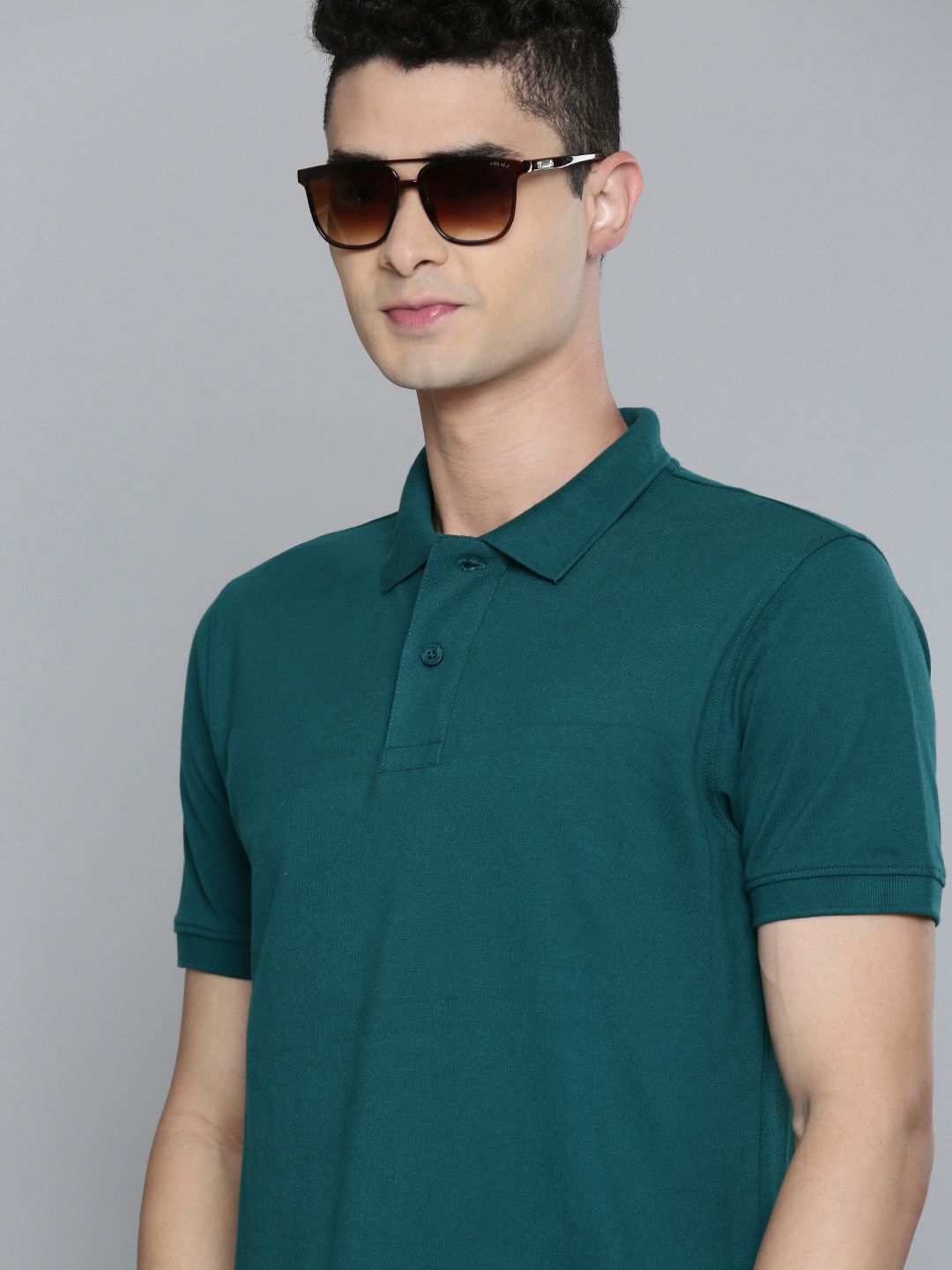 Flying Machine Men Teal Blue Solid Polo Collar T-shirt
