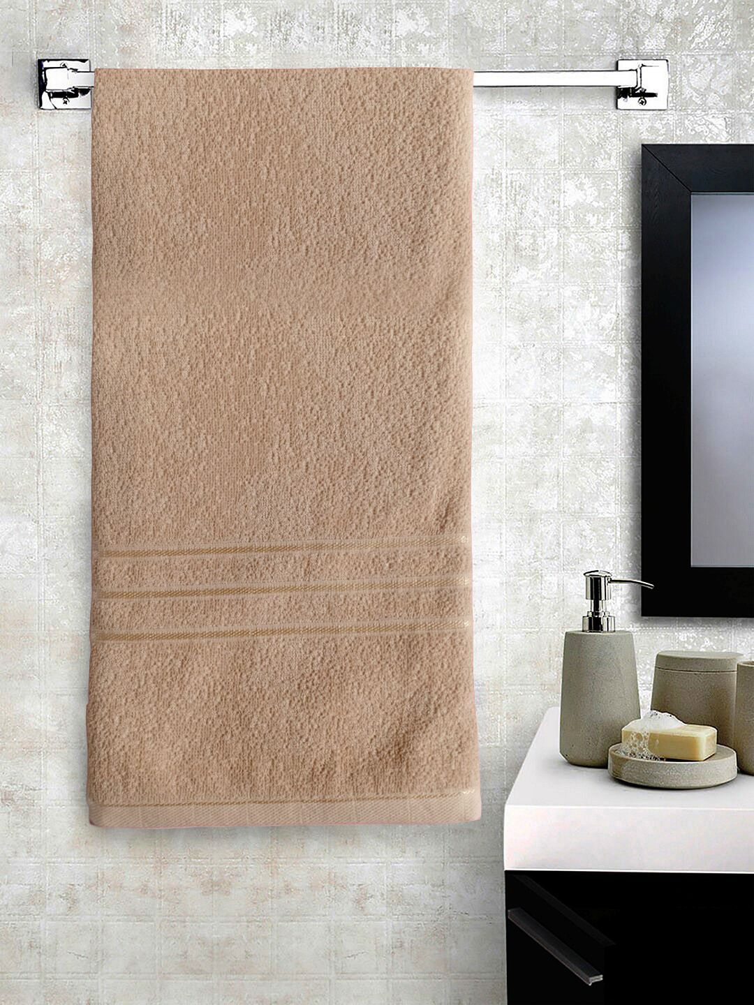 Lushomes Beige Solid Cotton 400 GSM Bath Towel Price in India