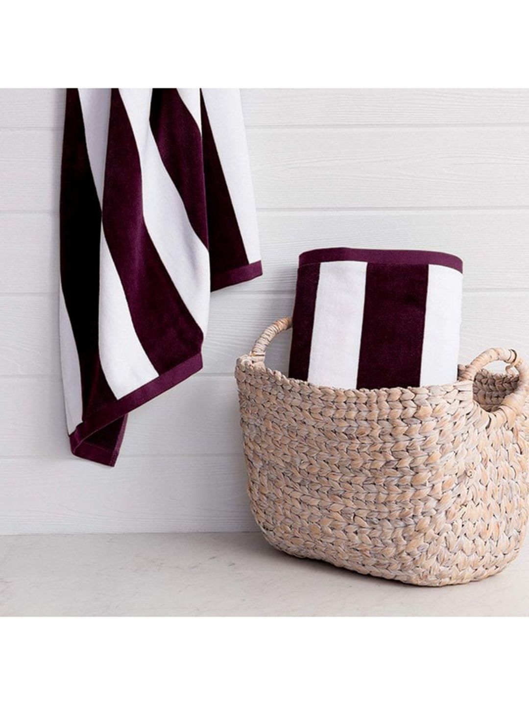 Lushomes Burgundy Striped 550 GSM Cotton Bath Towels Price in India