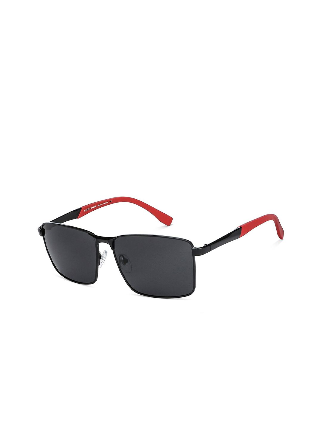 Vincent Chase by Lenskart Unisex Grey Lens & Black Rectangle Sunglasses with Polarised and UV Protected Lens