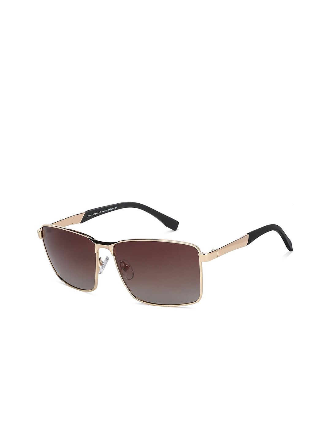 Vincent Chase by Lenskart Unisex Brown Lens & Gold-Toned Rectangle Sunglasses with Polarised and UV Protected Lens