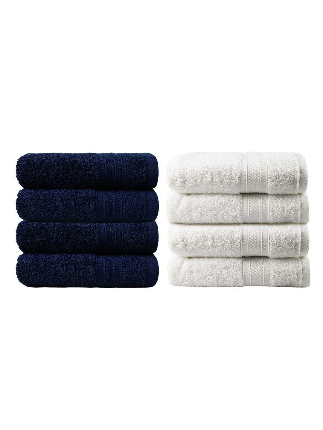 Trident Unisex Set of 4 White 500 GSM Cotton Bath Towels & 4 500 GSM Cotton Hand Towels Price in India