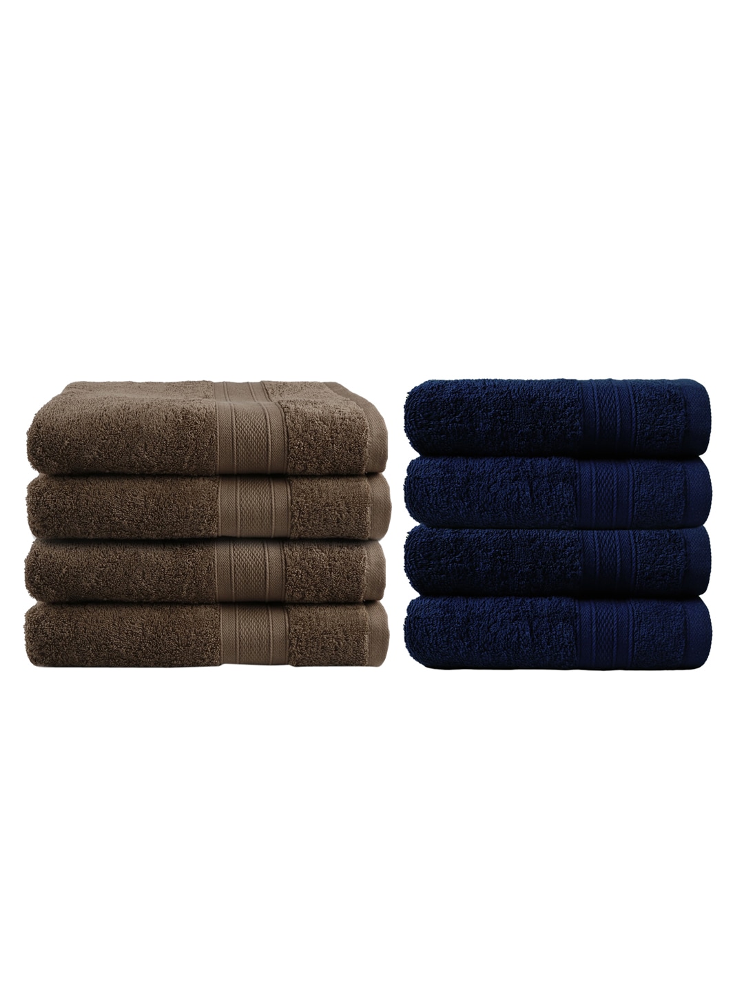Trident Brown Set of 4 500 GSM Cotton Bath Towels & Set of 4 Hand Towels Price in India