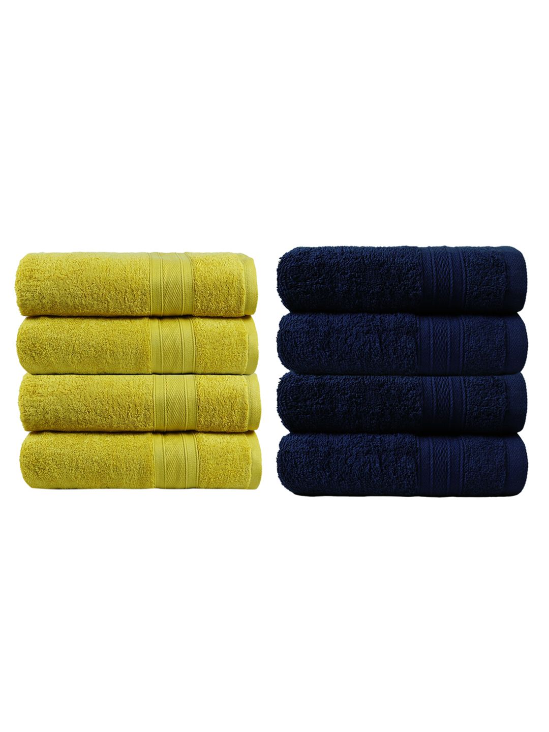 Trident Mustard Yellow Set of 4 500 GSM Cotton Bath Towels & Set of 4 Hand Towels Price in India
