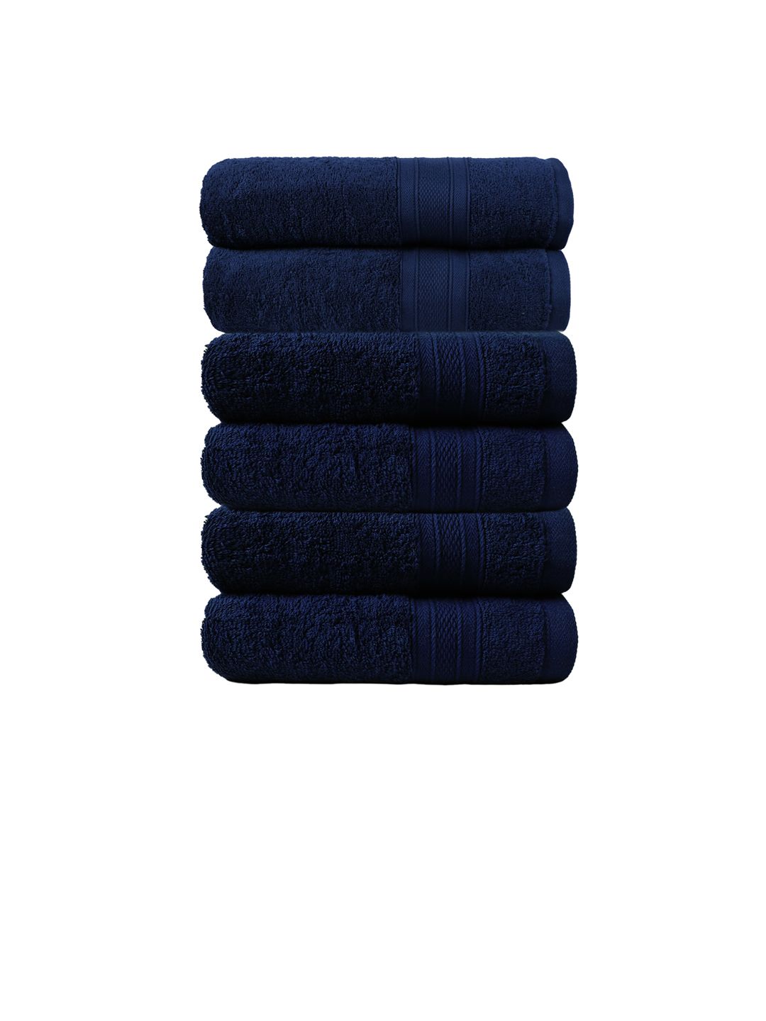 Trident Navy Blue Set of 2 Striped 500 GSM Cotton Bath Towels & Set of 4 Hand Towels Price in India