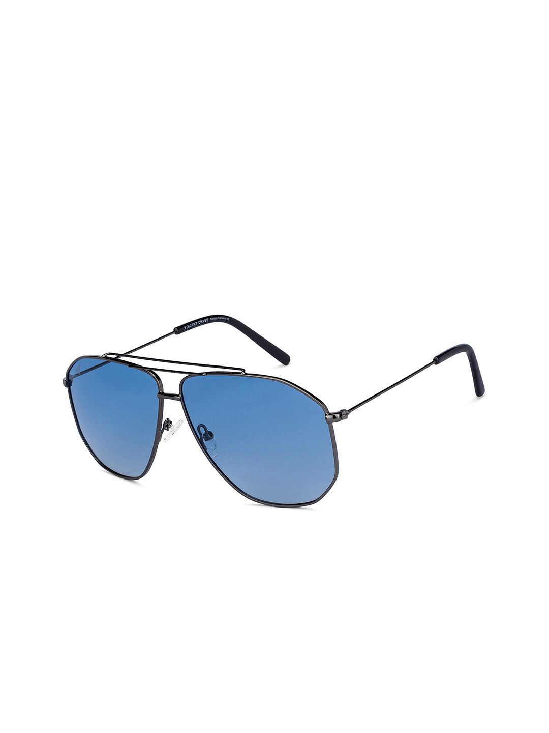 Vincent Chase by Lenskart Unisex Blue Lens & Gunmetal-Toned Aviator Sunglasses with UV Protected Lens