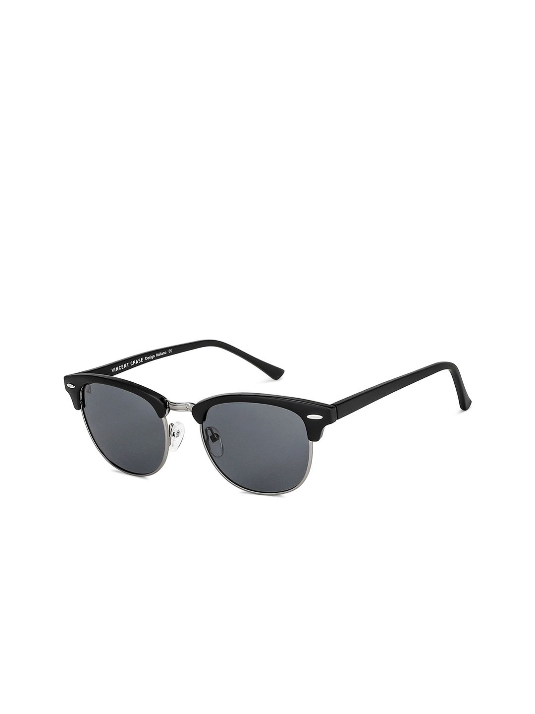 Vincent Chase by Lenskart Unisex Grey Lens & Black Browline Sunglasses with Polarised and UV Protected Lens