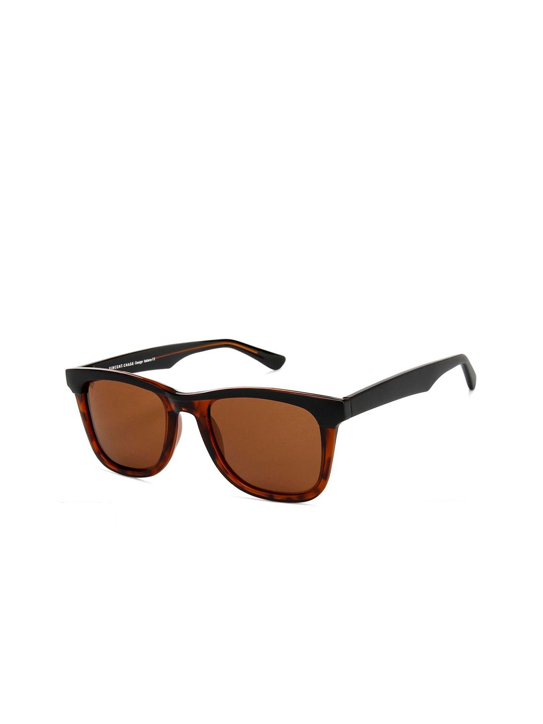 Vincent Chase by Lenskart Unisex Brown Lens & Black Wayfarer Sunglasses with Polarised and UV Protected Lens