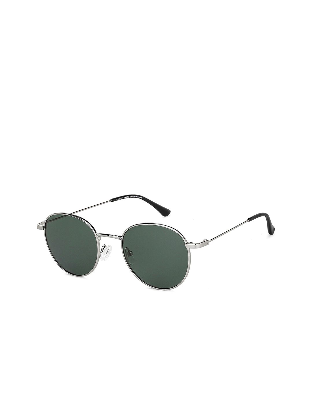 Vincent Chase by Lenskart Unisex Green Lens & Silver-Toned Round Sunglasses with Polarised and UV Protected Lens