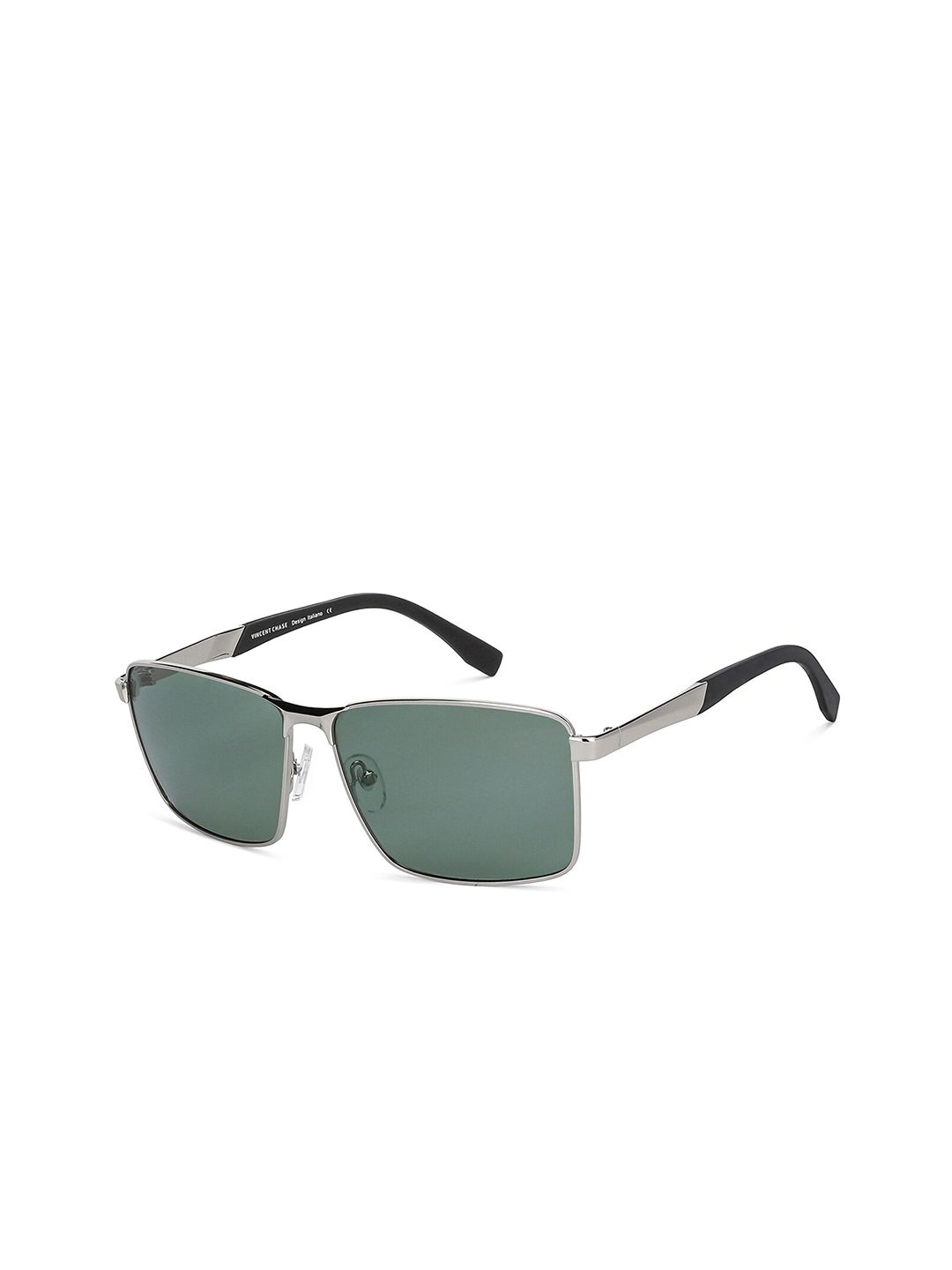 Vincent Chase by Lenskart Unisex Green Lens & Silver-Toned Rectangle Sunglasses with Polarised and UV Protected Lens