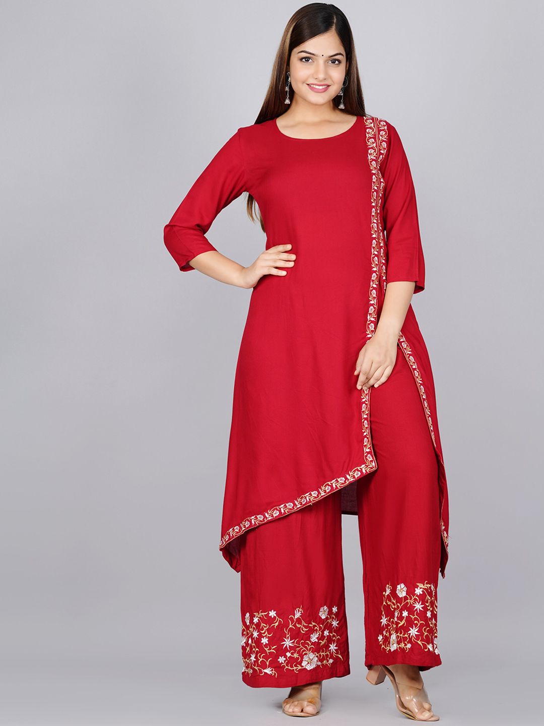 KALINI Women Red Kurta with Palazzo Price in India