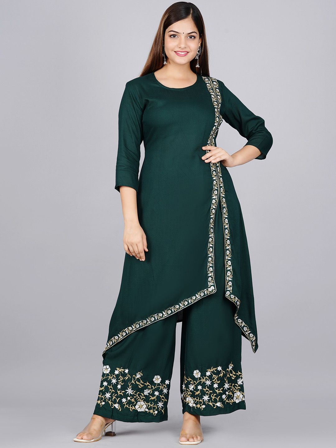 KALINI Women Green Kurta with Palazzos & With Dupatta Price in India