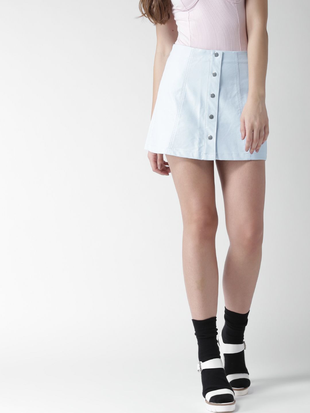 Buy FOREVER 21 Light Blue Faux Leather Mini A-line Skirt Skirts