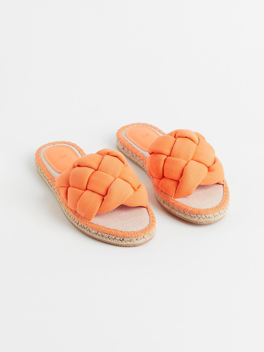 H&M Women Orange Self Design Braided Espadrille Slides Price in India