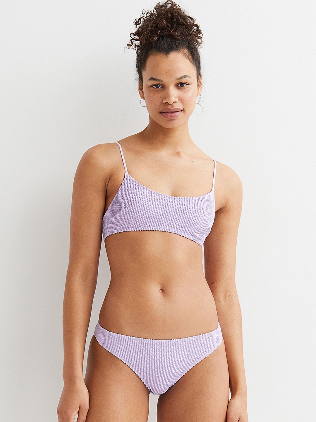 H&M Women Purple Textured Bikini Swim Bottoms Price in India
