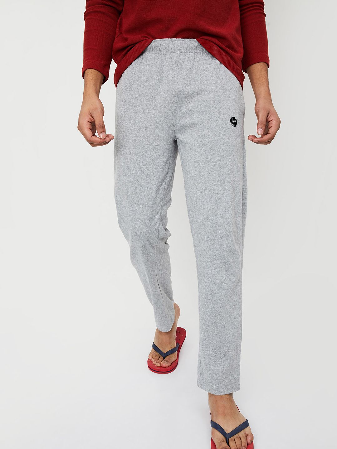 max Men Grey Melange Solid Lounge Pants