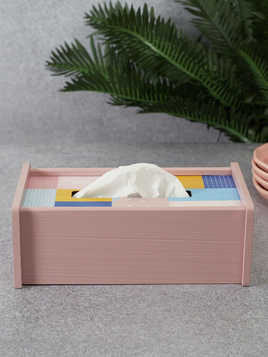 HomeTown Pink Printed Pop Pink Wood Tissue Holder Price in India