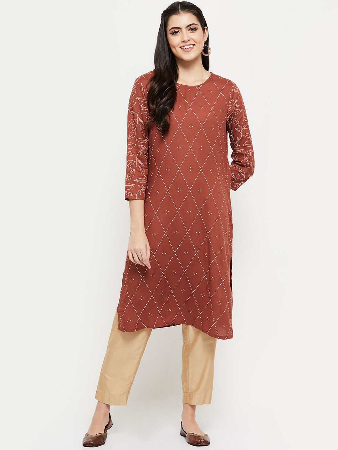 max Women Rust Ethnic Motifs Printed Kurta