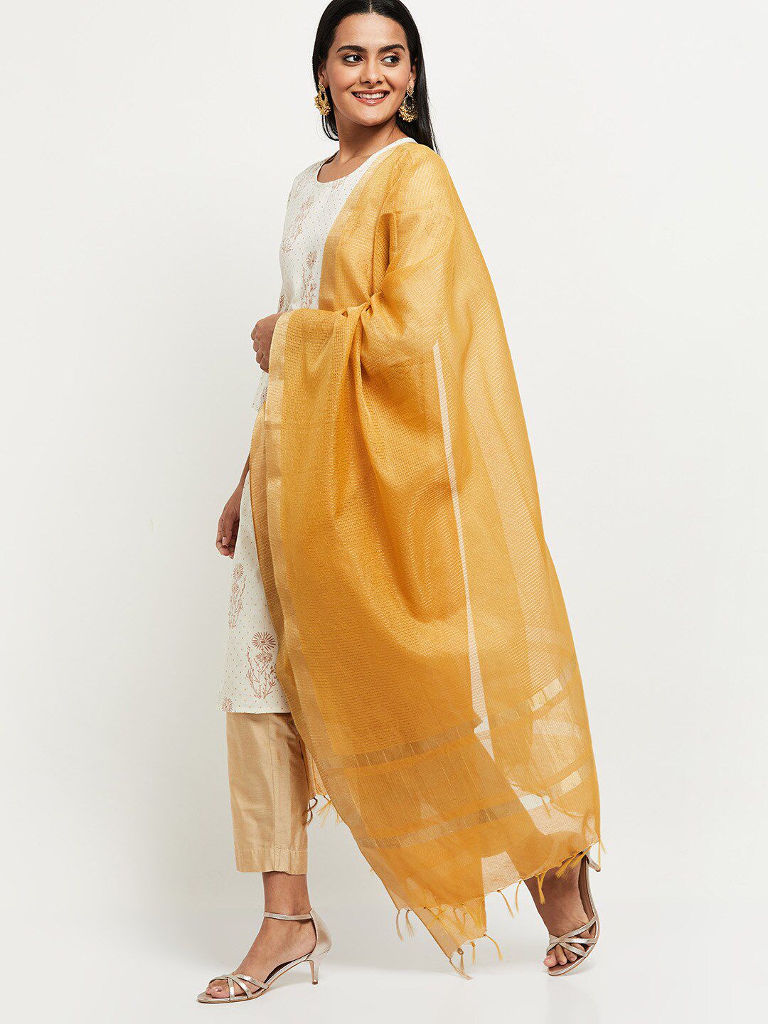 max Yellow and Gold-Toned Embellished Dupatta Price in India