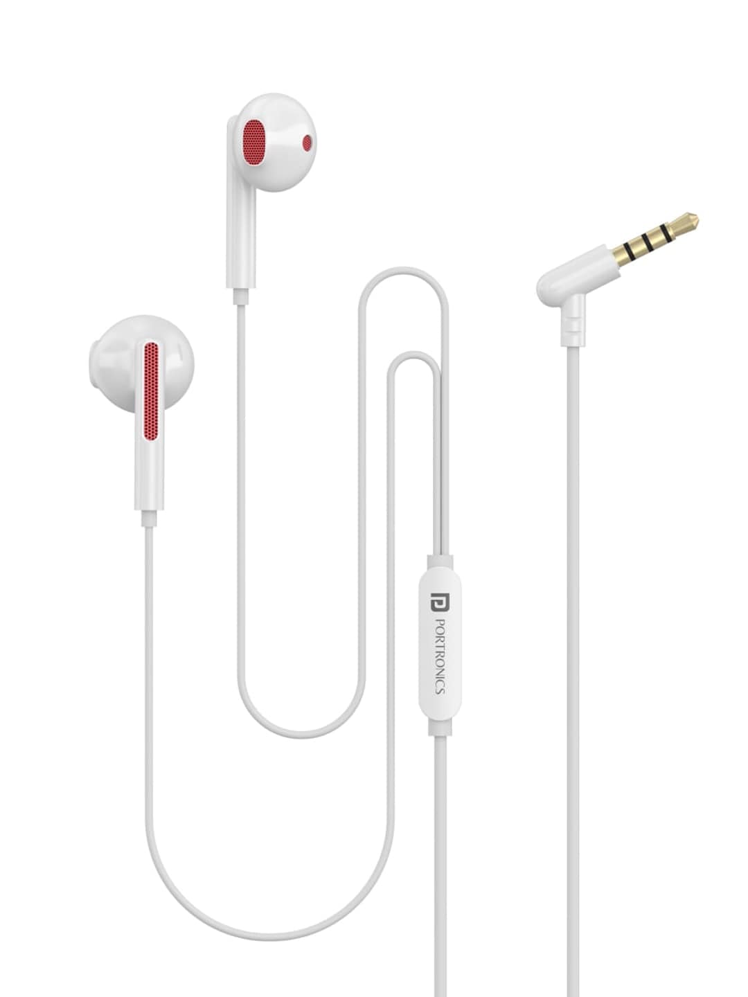 Portronics White & Red Solid In Ear Wired Earphones with Mic Price in India