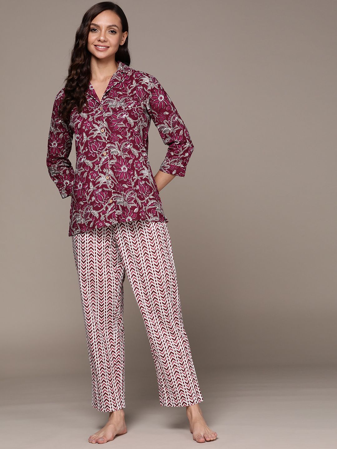 Anubhutee Women Purple & White Printed Night suit Price in India