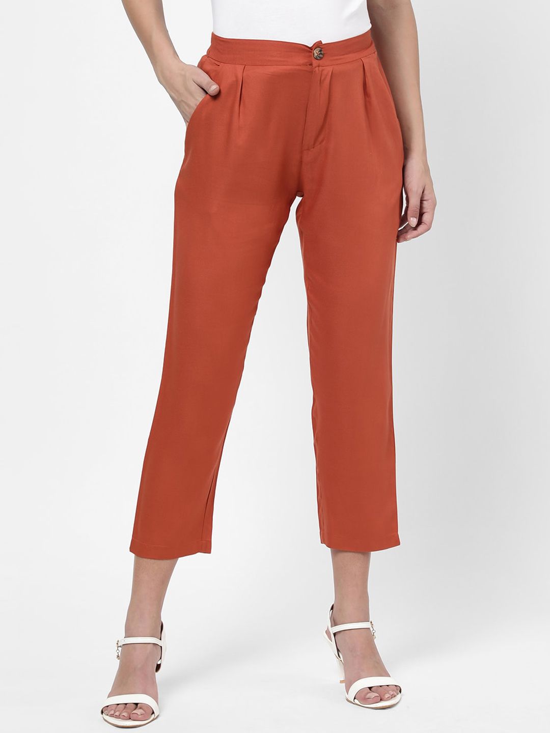 R&B Women Brown Pleated Trousers Price in India