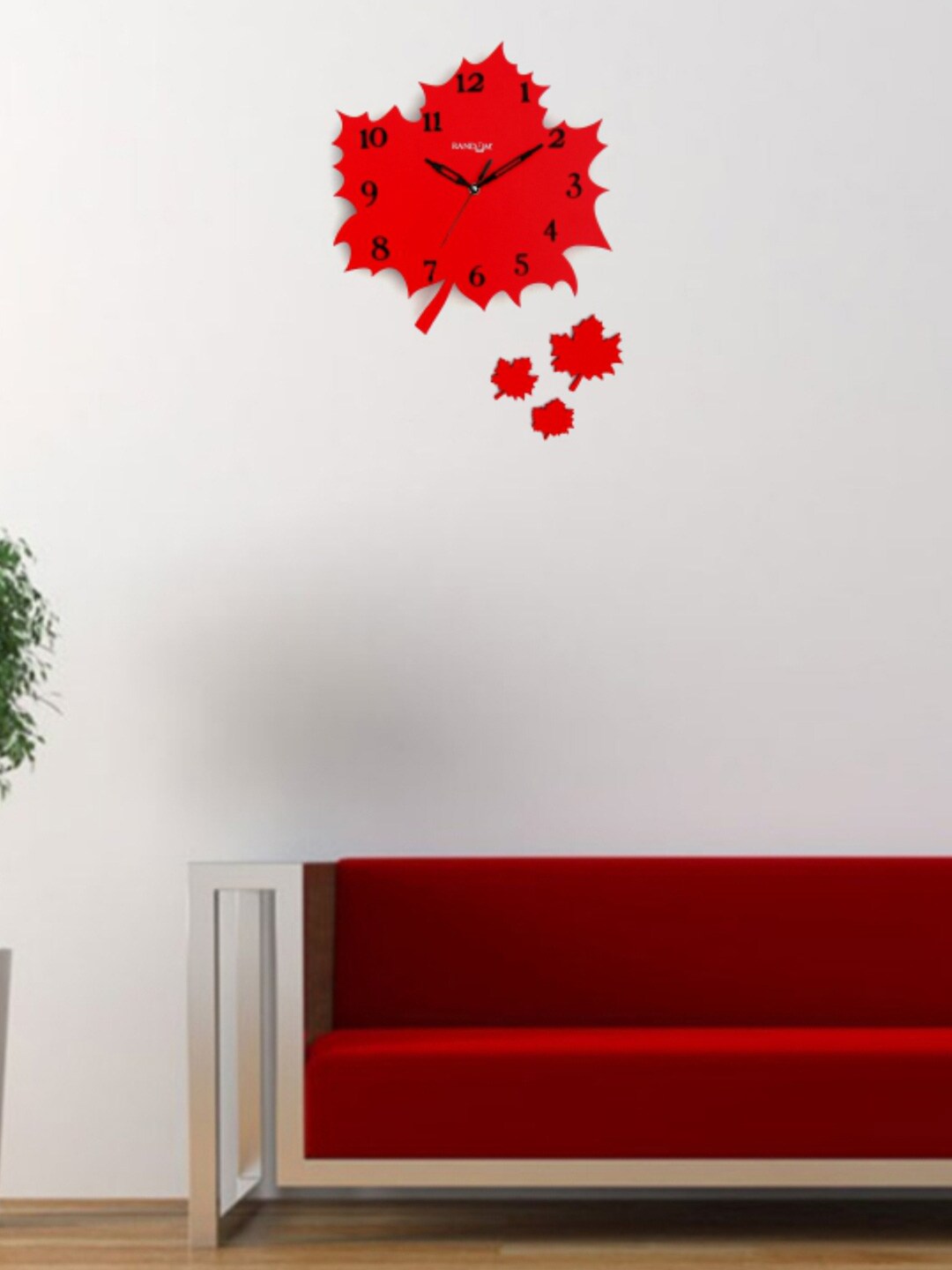 RANDOM Red Dial Maple leaf-Shaped Wooden Analogue Wall Clock Price in India