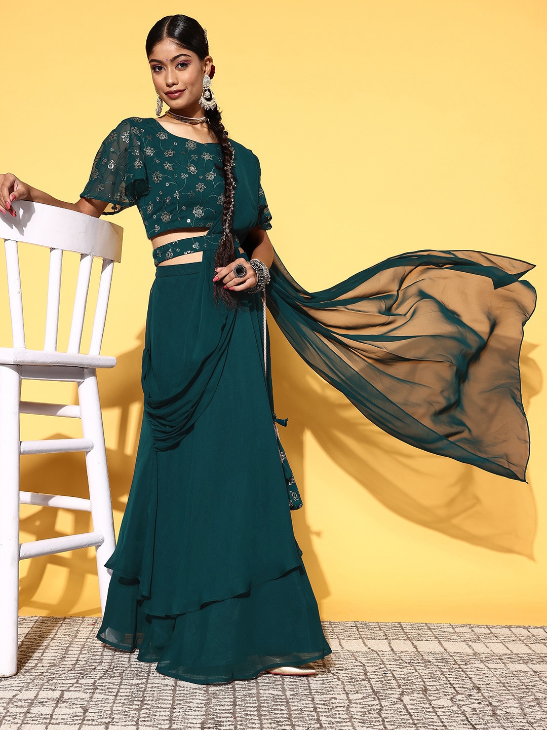 Libas Gorgeous Green Embroidered Ready to Wear Lehenga Choli with Dupatta Price in India