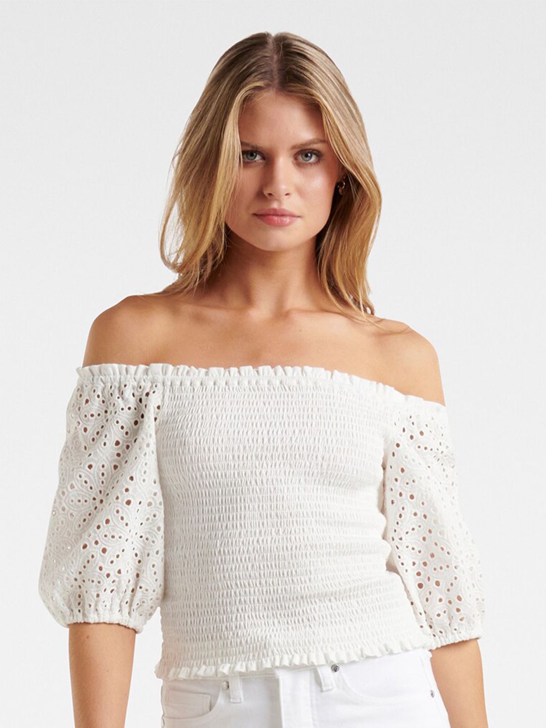 Forever New White Off-Shoulder Bardot Top Price in India