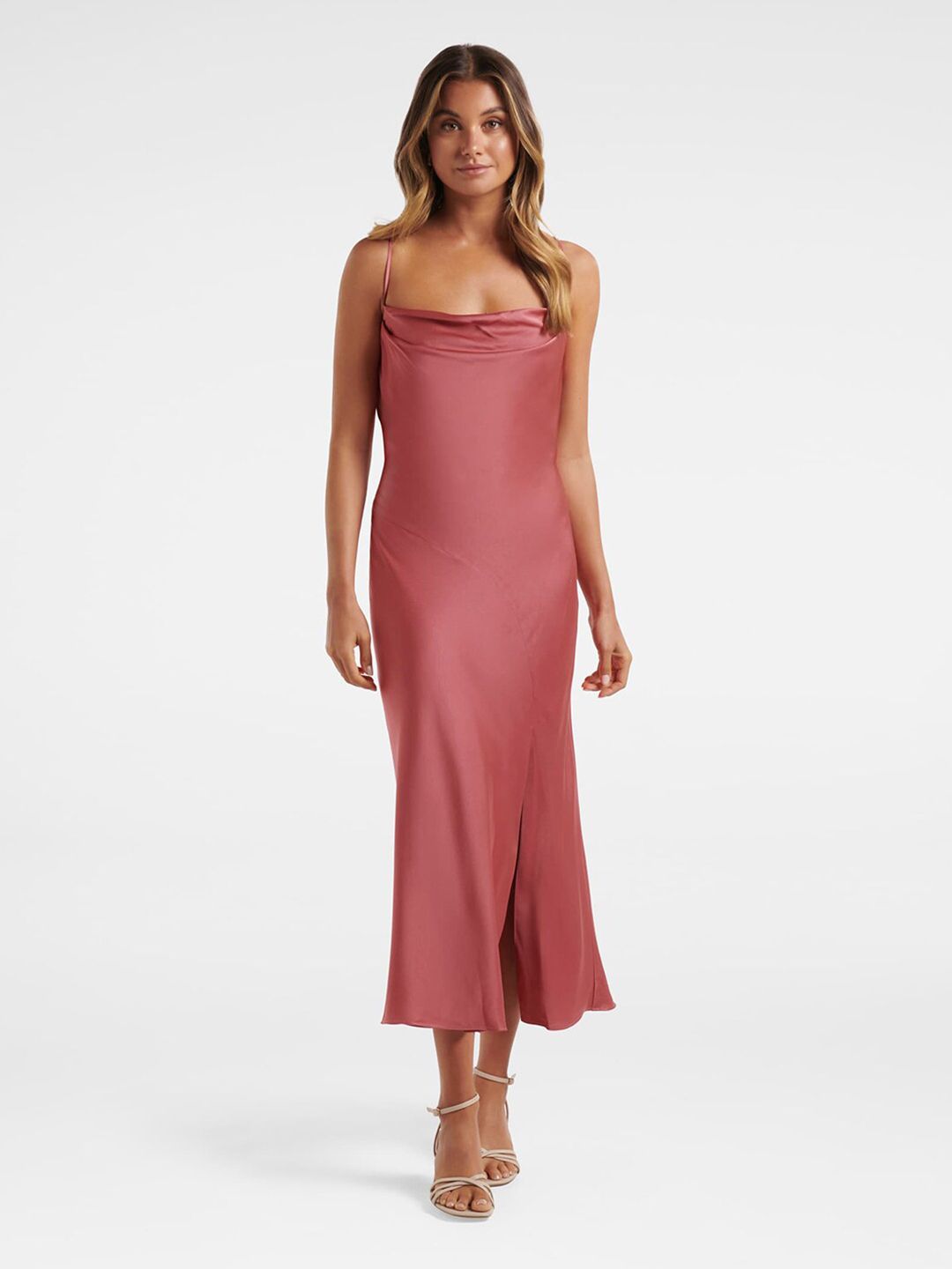 Forever New Pink Halter Neck Satin Maxi Dress Price in India