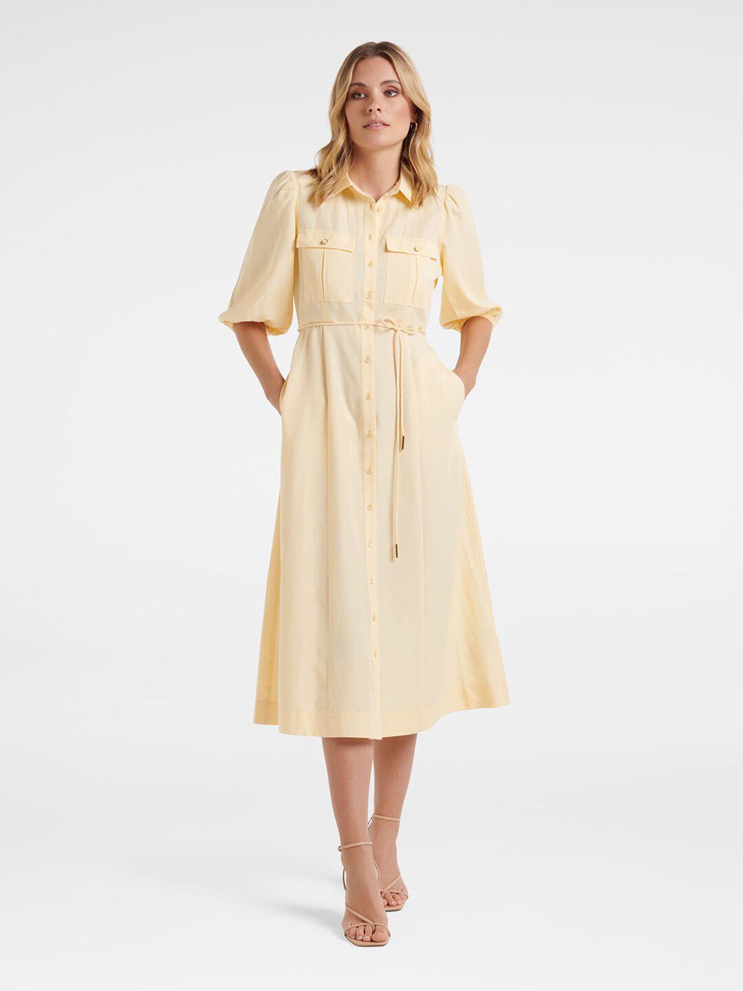 Forever New Yellow Formal Shirt Midi Dress Price in India