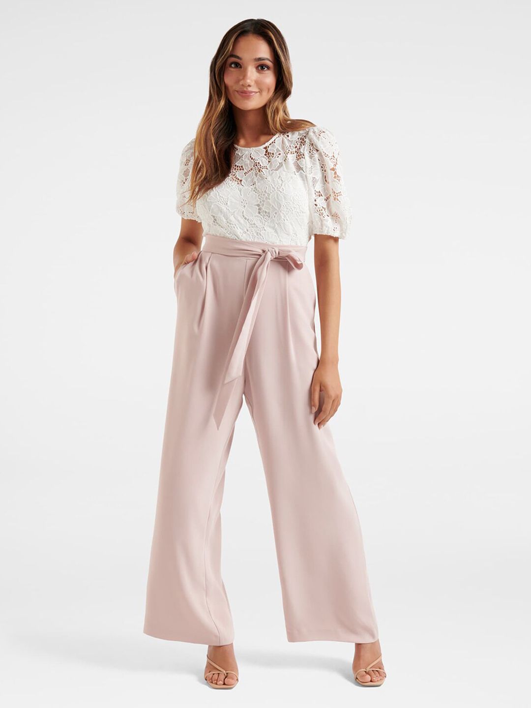 Forever New White and Blush Basic Jumpsuit Price in India