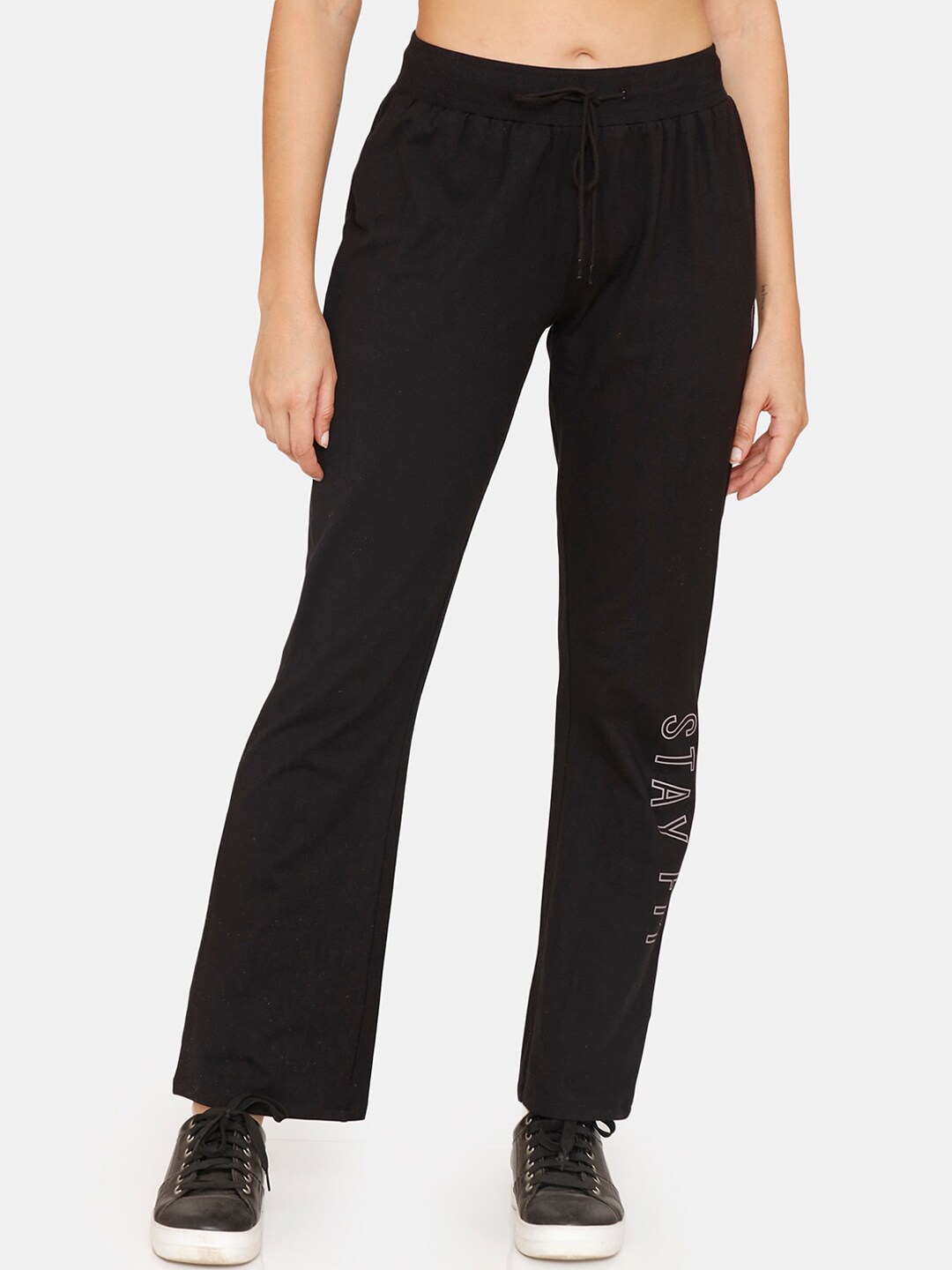 Zelocity by Zivame Women Black Solid Cotton Track Pants Price in India