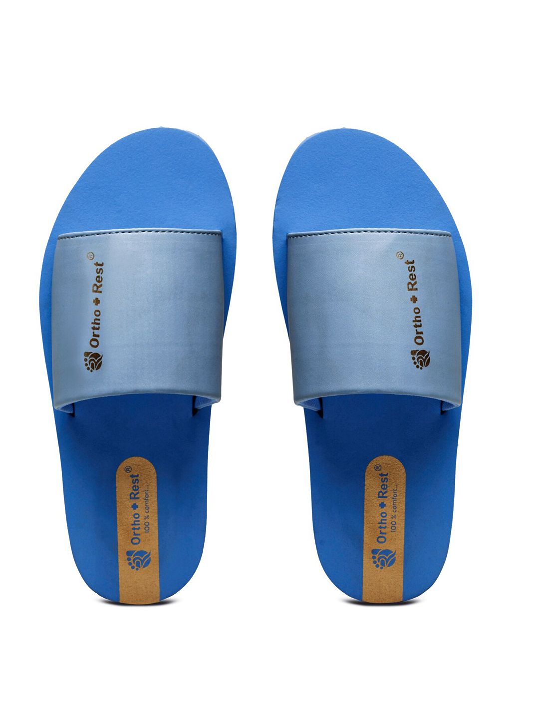 Ortho Rest Women Blue & Gold-Toned Printed Sliders Price in India