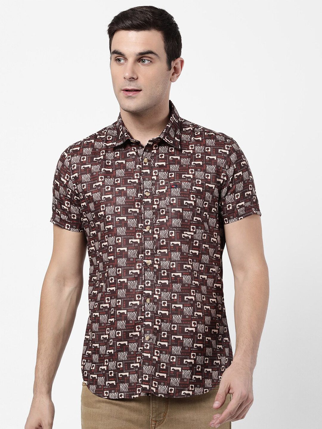 AD By Arvind Men Brown Slim Fit Floral Printed Casual Shirt