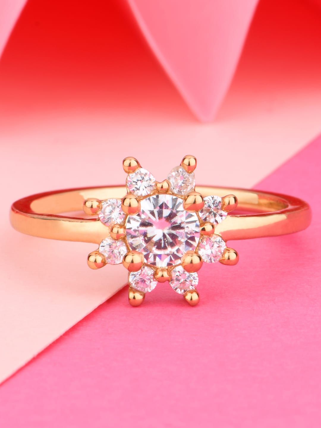 Lilly & sparkle White Gold-Plated CZ Studded Designed Finger Ring Price in India