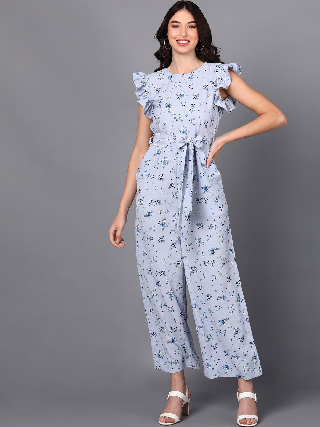 Fashfun Blue & Grey Printed Basic Jumpsuit Price in India