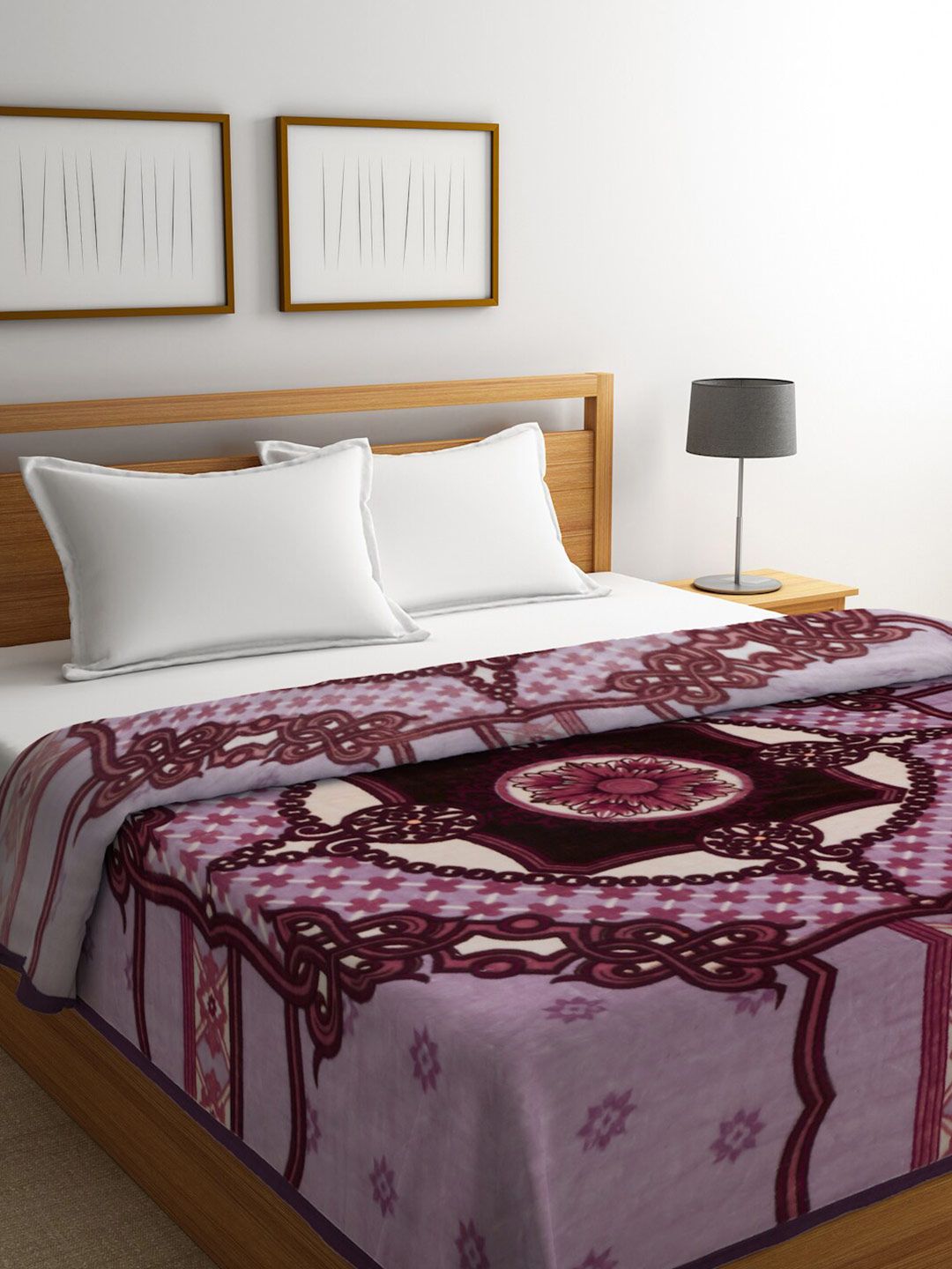KLOTTHE Purple & Brown Geometric Mild Winter Double Bed Blanket Price in India