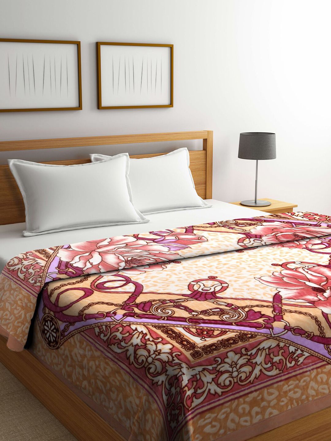 KLOTTHE Brown & Red Floral Mild Winter Double Bed Blanket Price in India