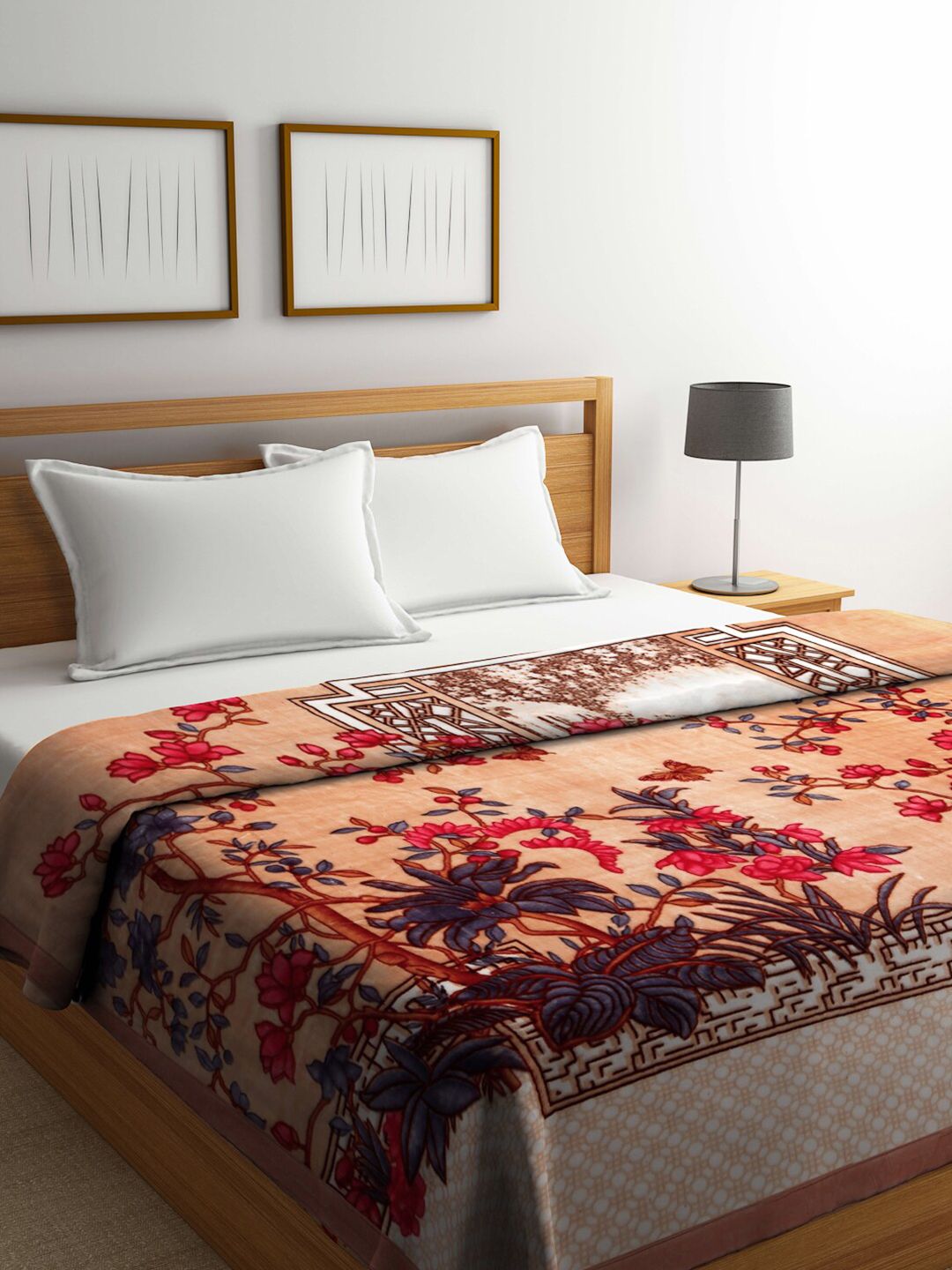 KLOTTHE Brown & Grey Floral Mild Winter Double Bed Blanket Price in India