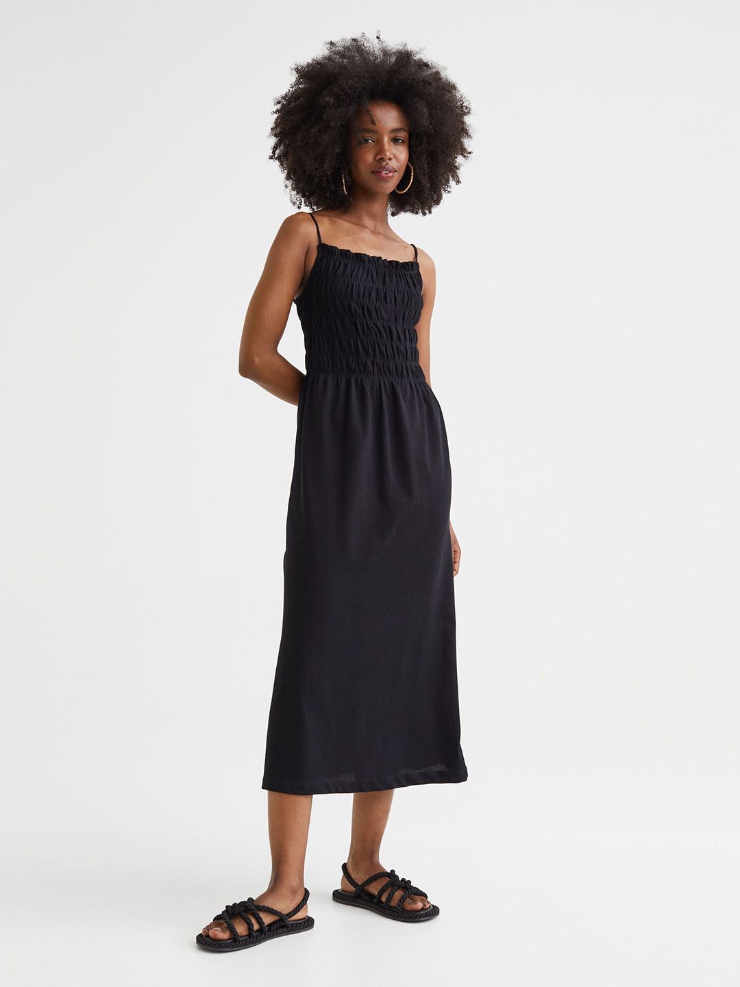 H&M Women Black Smocking-detail dress Price in India