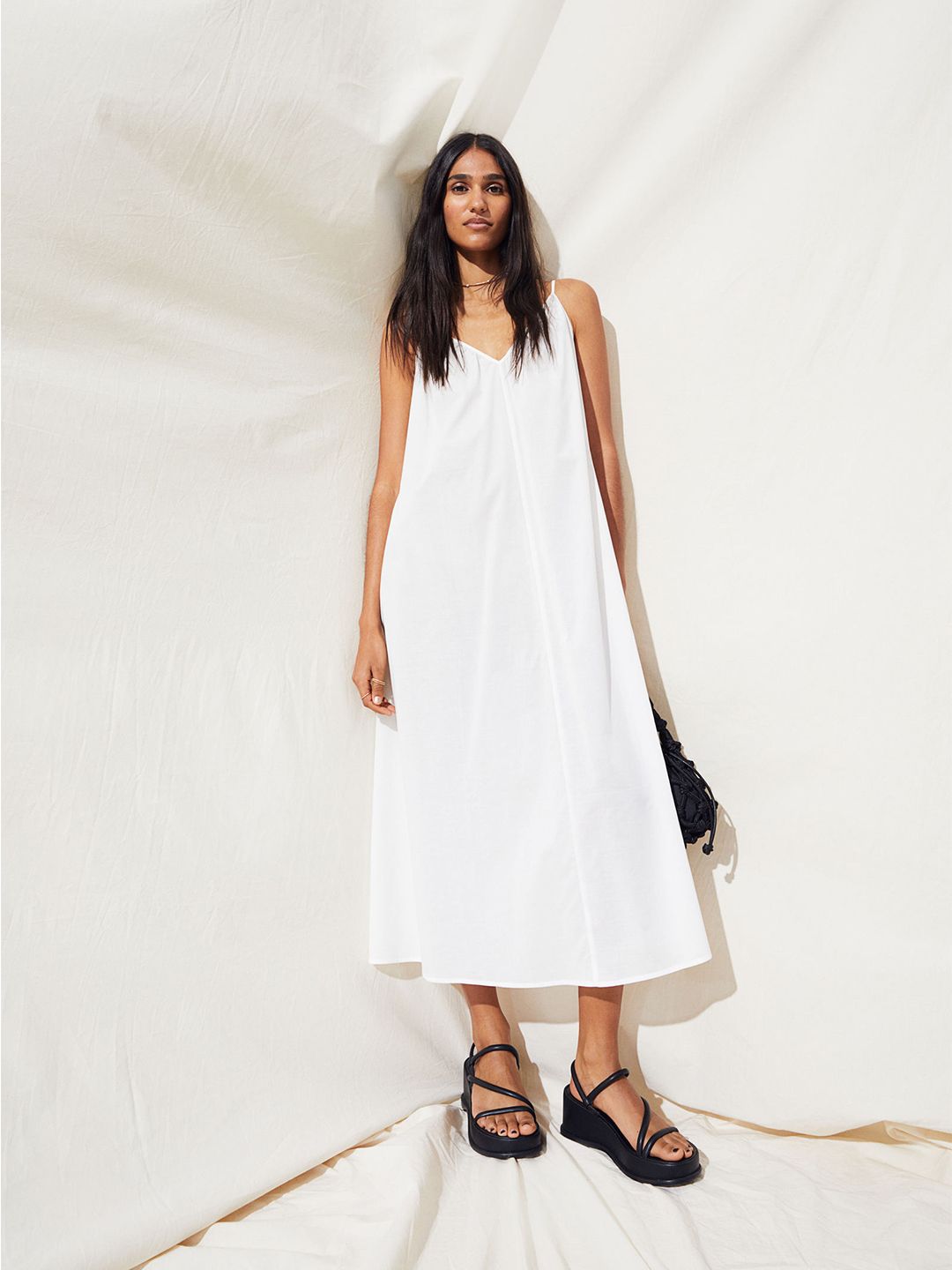 H&M Women White Cotton voile A-line dress Price in India
