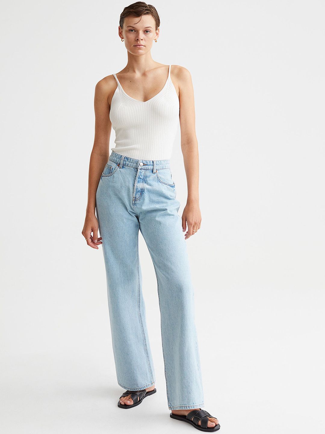 H&M Women Blue Wide High Jeans Price in India