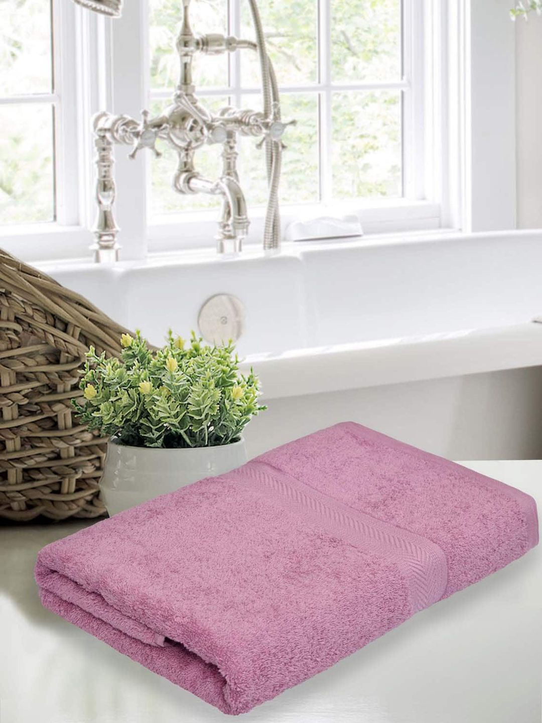 haus & kinder Set Of 2 Pink Solid 500 GSM Pure Cotton Bath Towels Price in India
