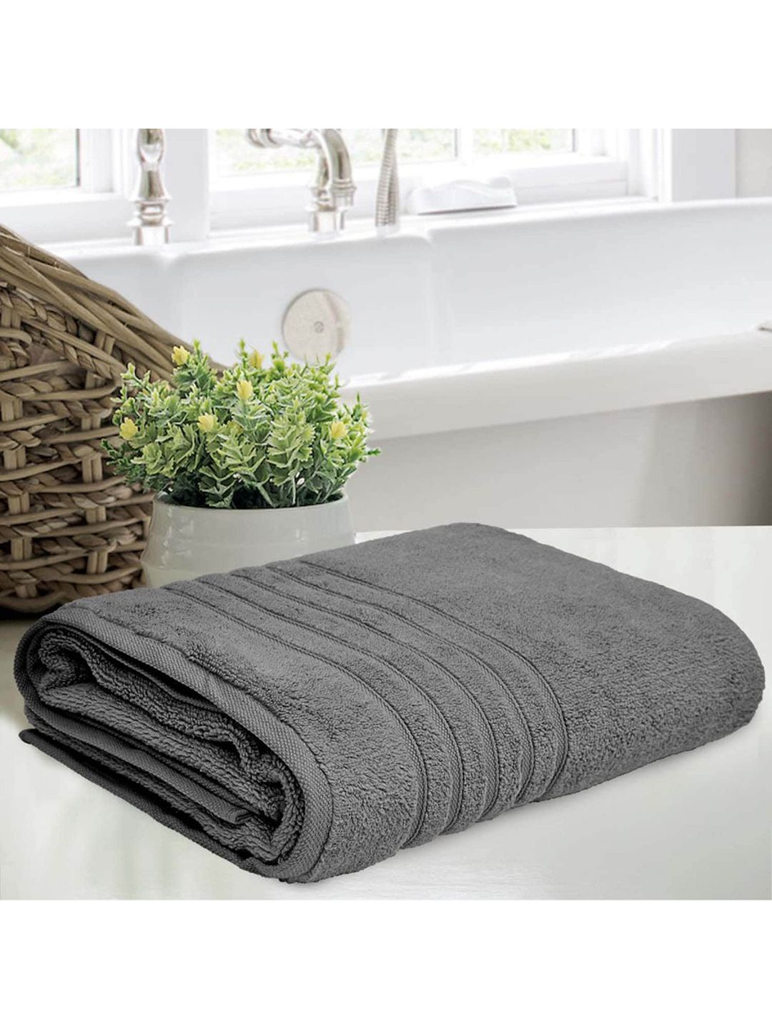 haus & kinder Grey Solid Pure Cotton 600 GSM Bath Towel Price in India